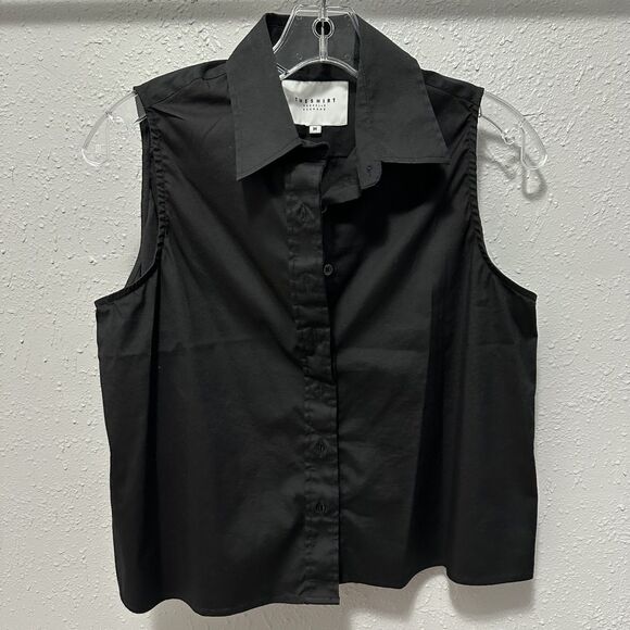 THE SHIRT Rochelle Behrens Sleeveless Button Down Black Boxy Cropped Size M - Picture 5 of 12